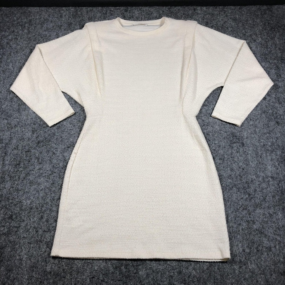 MNG Sweater Dress Womens L White Textured Knit Long Sleeve Dolman Sheath‎ Short